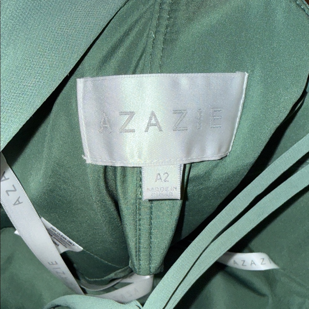 Azazie Forest Green Gown with Ruffle Sleeves - Picture 7 of 8